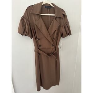 Anne Klein | Women’s Brown Puff Sleeves Belt& Office Dress 12